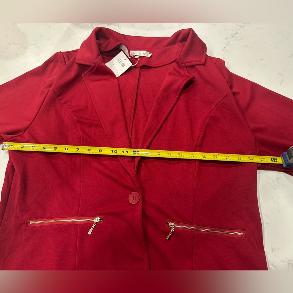 Genhoo Women's Red Long Sleeve Blazer Open Front Cardigan Jacket Work - Picture 7 of 10